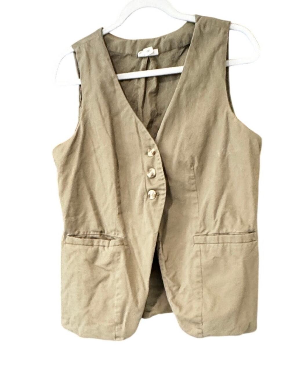 a.n.a. A New Approach Women’s Vest M Olive Green Cotton Button Utility Casual